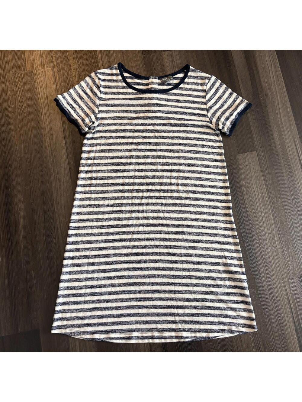 Market & Spruce Striped Dress Women's Medium Navy Blue Nautical Short Sleeves